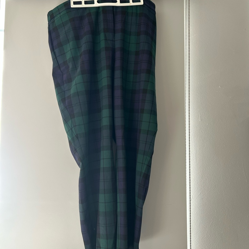J. Crew Forest Green and Navy Checkered Trousers